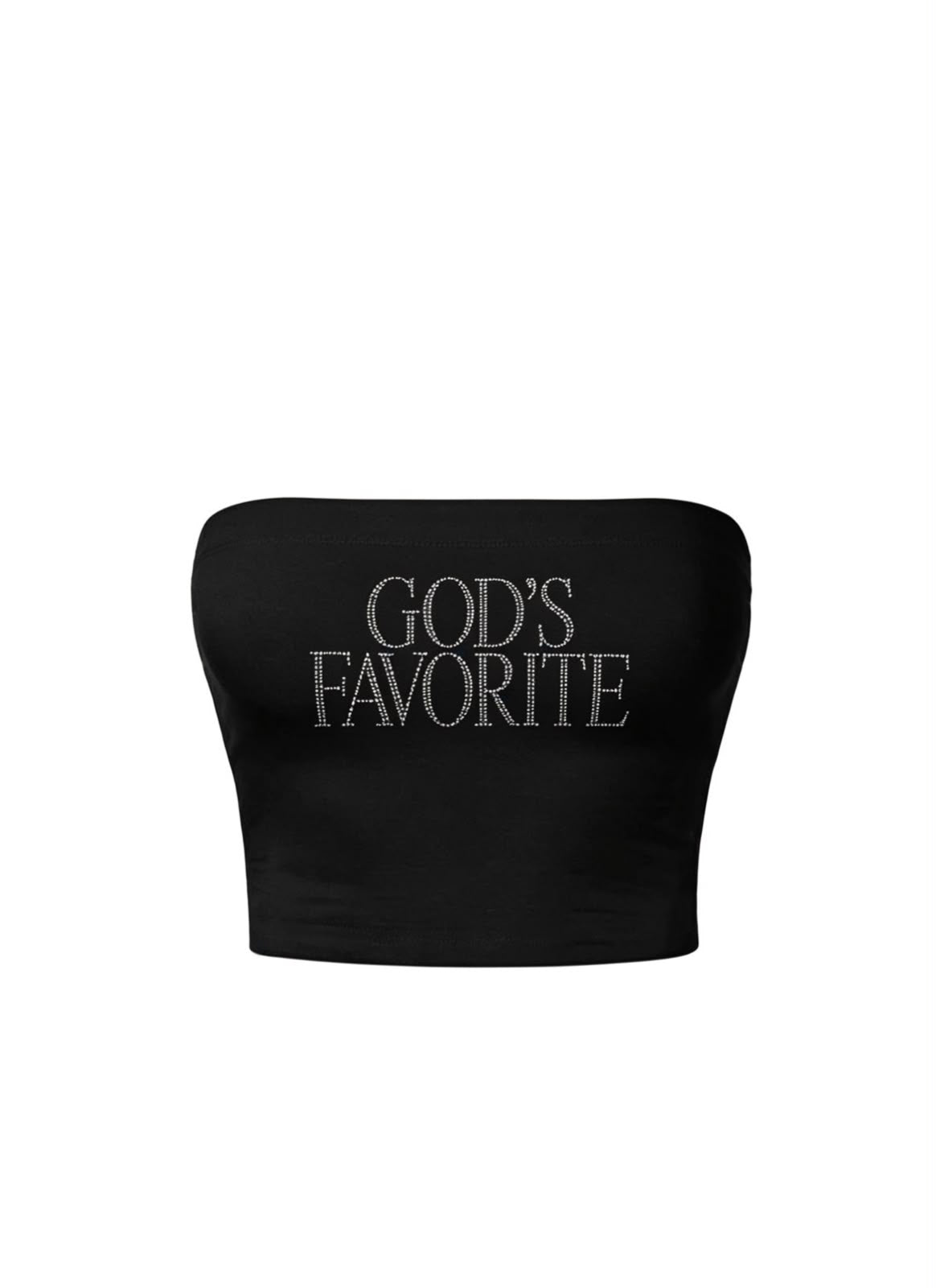 God's Favorite Taş Baskılı Siyah Straplez Crop