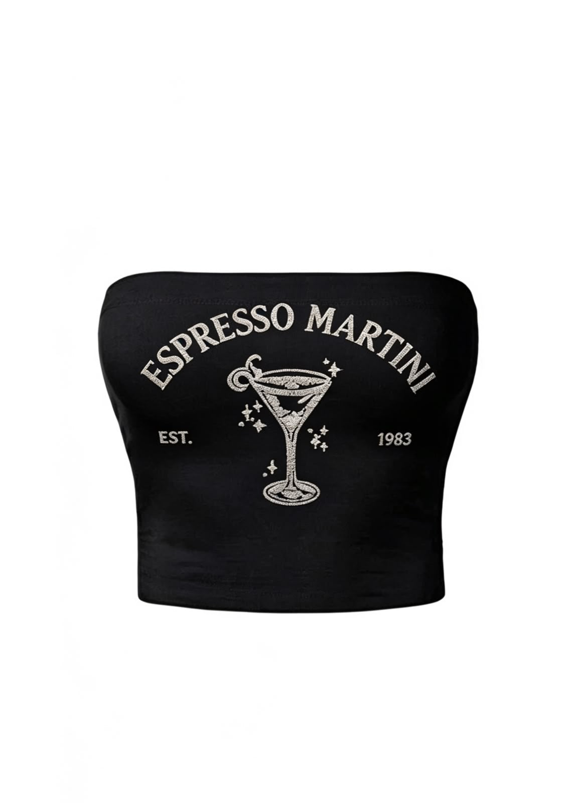 Espresso Martini Taş Baskılı Siyah Straplez Crop