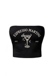 Espresso Martini Taş Baskılı Siyah Straplez Crop