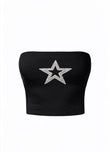 Silver Star Taş Baskılı Siyah Straplez Crop