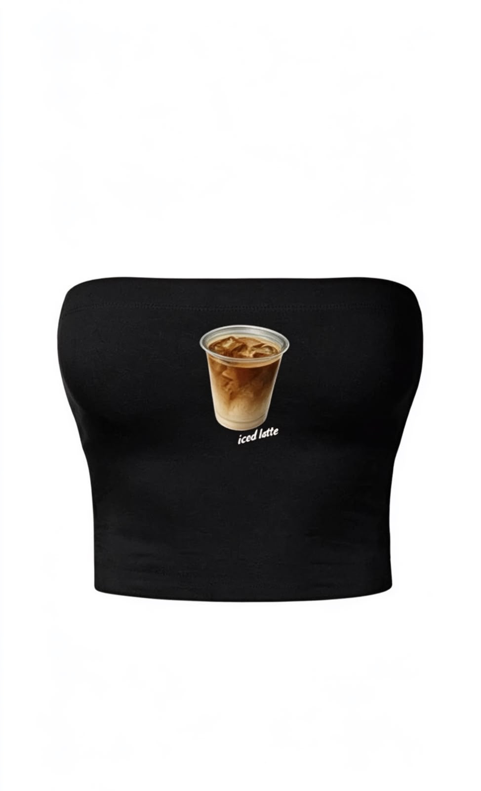 Morning Iced Latte  Baskılı Siyah Straplez Crop