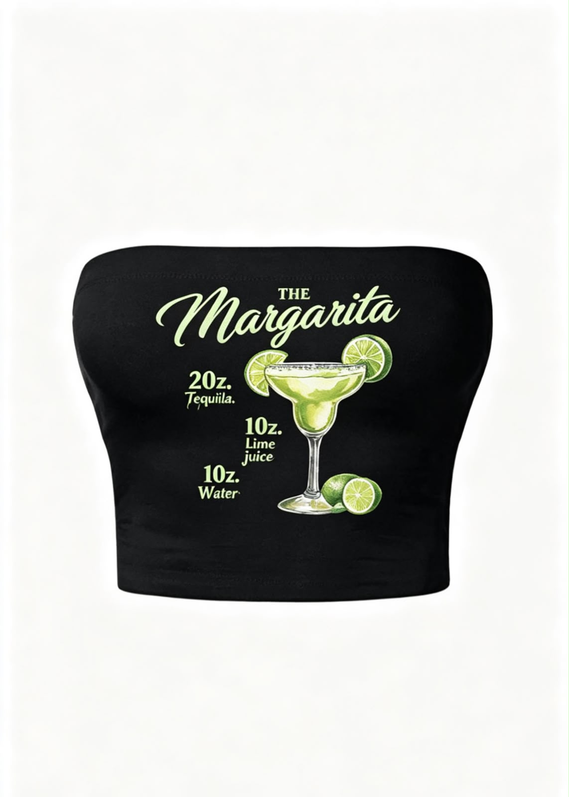 Lime Margarita Baskılı Siyah Straplez Crop