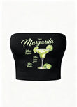 Lime Margarita Baskılı Siyah Straplez Crop