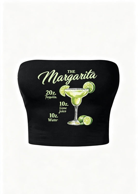 Lime Margarita Baskılı Siyah Straplez Crop