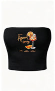 Aperol Spritz Baskılı Siyah Straplez Crop