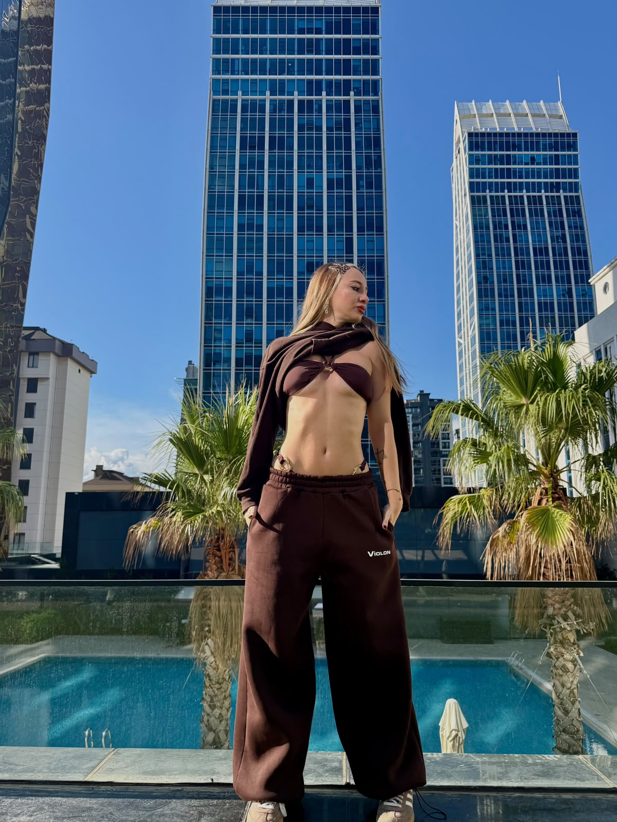 Violon Kahve Baggy Kalıp Unisex Eşofman Altı