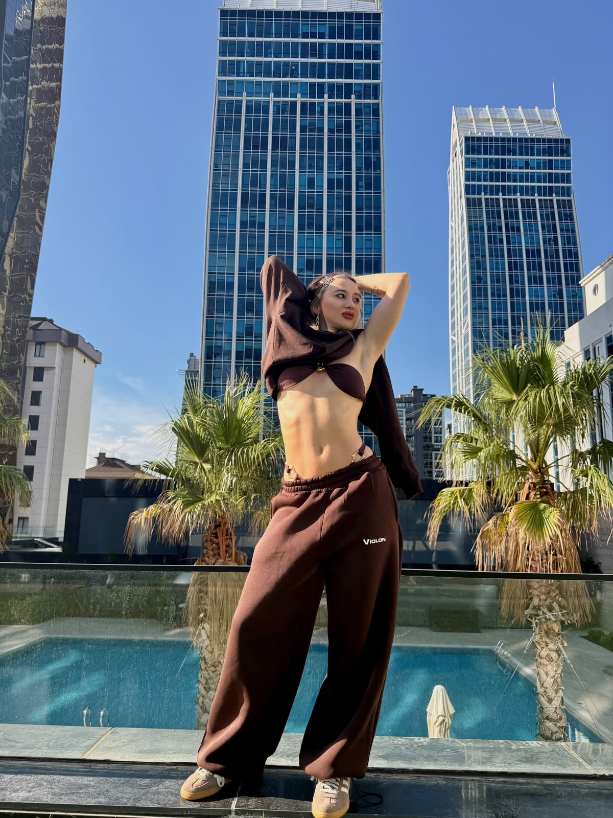 Violon Kahve Baggy Kalıp Unisex Eşofman Altı