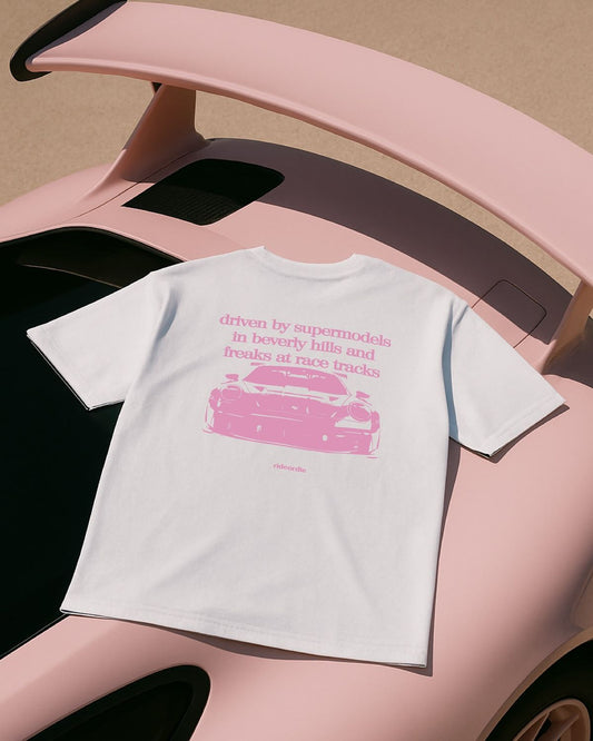 Street Style Car Graphic Beyaz T-Shirt