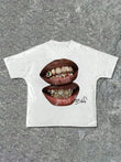 Be Real No Cap Two Lips Baskılı Unisex Beyaz Tişört