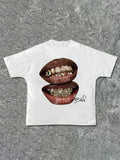 Be Real No Cap Two Lips Baskılı Unisex Beyaz Tişört