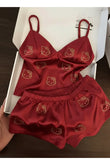 Hello Kitty Taş Detail Şık Alt Üst Bordo Takım