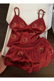 Hello Kitty Taş Detail Şık Alt Üst Bordo Takım
