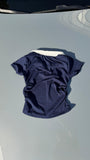 Lacivert Kadın Polo Yaka Nakış Detaylı Kaşkorse Slim Fit T-shirt
