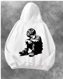 Sad Boy Siluet Baskılı Unisex Oversize Kapüşonlu Sweatshirt