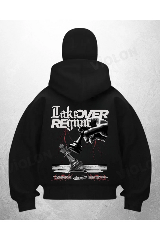 Allover Reg Baskılı Siyah Samuray Kar Maske Sweatshirt Hırka