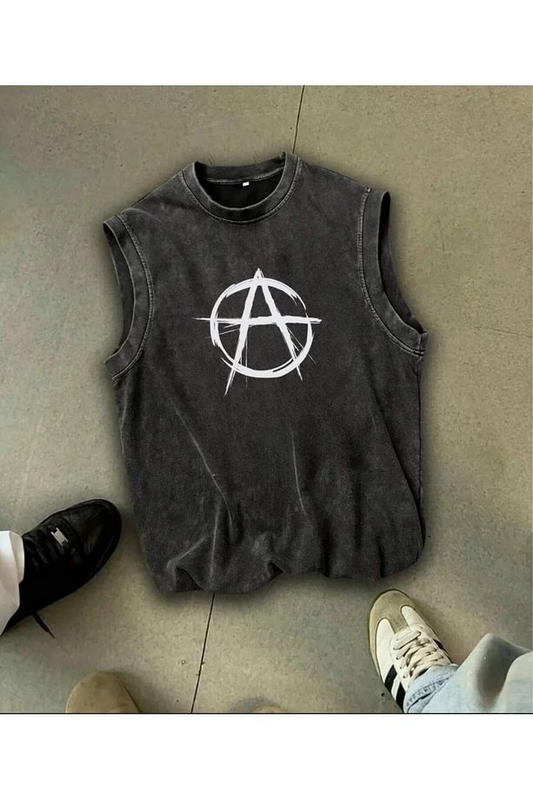 Anarchy Atlet Bisiklet Yaka Yıkamalı Vintage Unisex Oversize T-Shirt