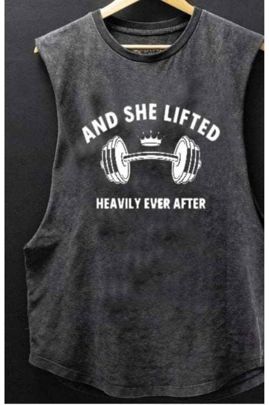 And She Lıfted Baskılı Unisex Oversize Yıkamalı Atlet