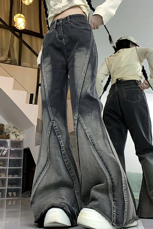 Antrasit Yıkamalı Parçalı İspanyol Paça Y2K Pantolon