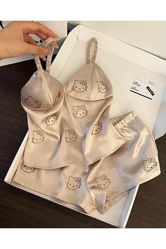 Hello Kitty Taş Detail Şık Alt Üst Bej Takım