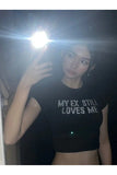 Siyah My Ex Stıll Loves Me Taş Baskılı Crop