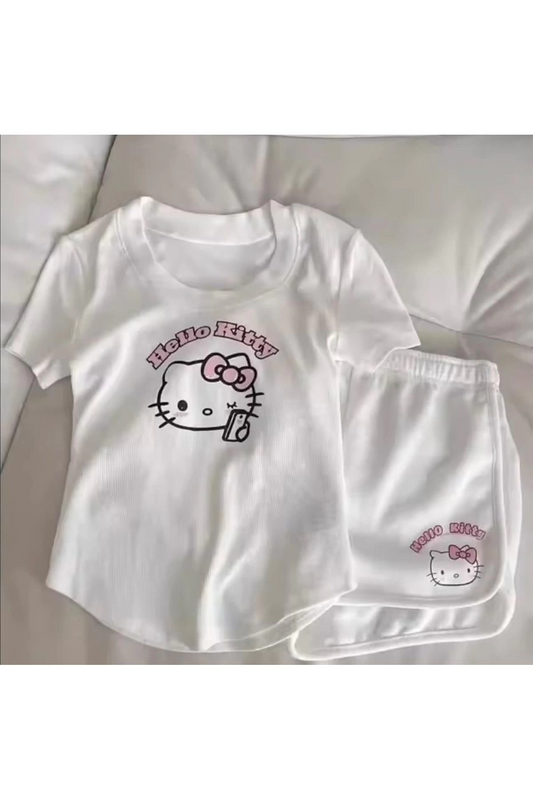 Beyaz Hello Kitty Bluz Şort Alt Üst Takım