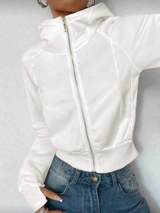 Beyaz Kapüşonlu Hoodie Hırka