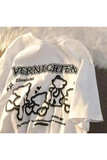 Beyaz Retro Vernichten Baskılı Unisex Oversize Tişört