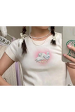 Beyaz Tavşan Rabbits Heart Baskılı Kadın Crop Body