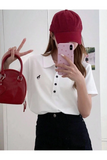 Beyaz Tek Boynuzlu At Baskılı Polo Yaka Düğmeli Kısa Kol Tshirt