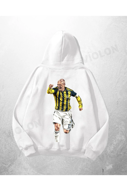 Beyaz Unisex Alex Baskılı Oversize Hoodie Sweatshirt
