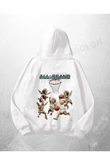 Beyaz Unisex All Brand Baskılı Oversize Hoodie Sweatshirt