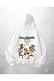 Beyaz Unisex All Brand Baskılı Oversize Hoodie Sweatshirt