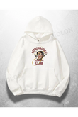 Beyaz Unisex Astronauts Club Baskılı Oversize Hoodie Sweatshirt