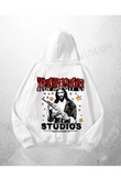 Beyaz Unisex Blastman Studios Baskılı Oversize Hoodie Sweatshirt