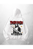 Beyaz Unisex Blastman Studios Baskılı Oversize Hoodie Sweatshirt