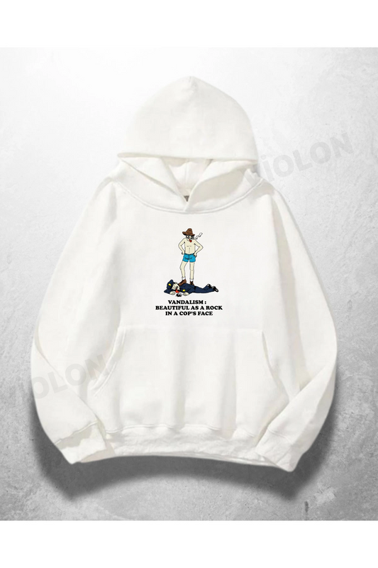 Beyaz Unisex Blue Boy Baskılı Oversize Hoodie Sweatshirt