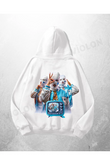 Beyaz Unisex Bunny Gang Baskılı Oversize Hoodie Sweatshirt