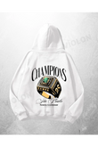 Beyaz Unisex Champions Yüzük Baskılı Oversize Hoodie Sweatshirt