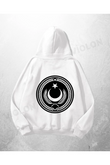 Beyaz Unisex Crescent Star Baskılı Oversize Hoodie Sweatshirt
