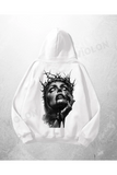 Beyaz Unisex Crown of Thorns Baskılı Oversize Hoodie Sweatshirt