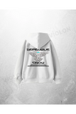 Beyaz Unisex Defective Crow Baskılı Oversize Hoodie Sweatshirt
