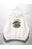 Beyaz Unisex Donkey Baskılı Oversize Hoodie Sweatshirt