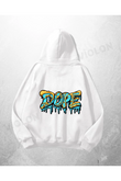 Beyaz Unisex Dope Baskılı Oversize Hoodie Sweatshirt