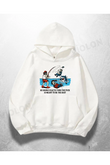 Beyaz Unisex Fishing Joke Baskılı Oversize Hoodie Sweatshirt