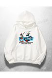Beyaz Unisex Fishing Joke Baskılı Oversize Hoodie Sweatshirt