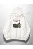 Beyaz Unisex Forever Alone Baskılı Oversize Hoodie Sweatshirt