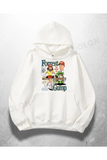 Beyaz Unisex Forrest Gump Baskılı Oversize Hoodie Sweatshirt