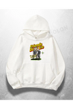 Beyaz Unisex Friends Don't Lie Baskılı Oversize Hoodie Sweatshirt