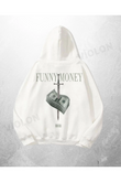Beyaz Unisex Funny Money Baskılı Oversize Hoodie Sweatshirt