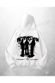 Beyaz Unisex Gangster Baskılı Oversize Hoodie Sweatshirt
